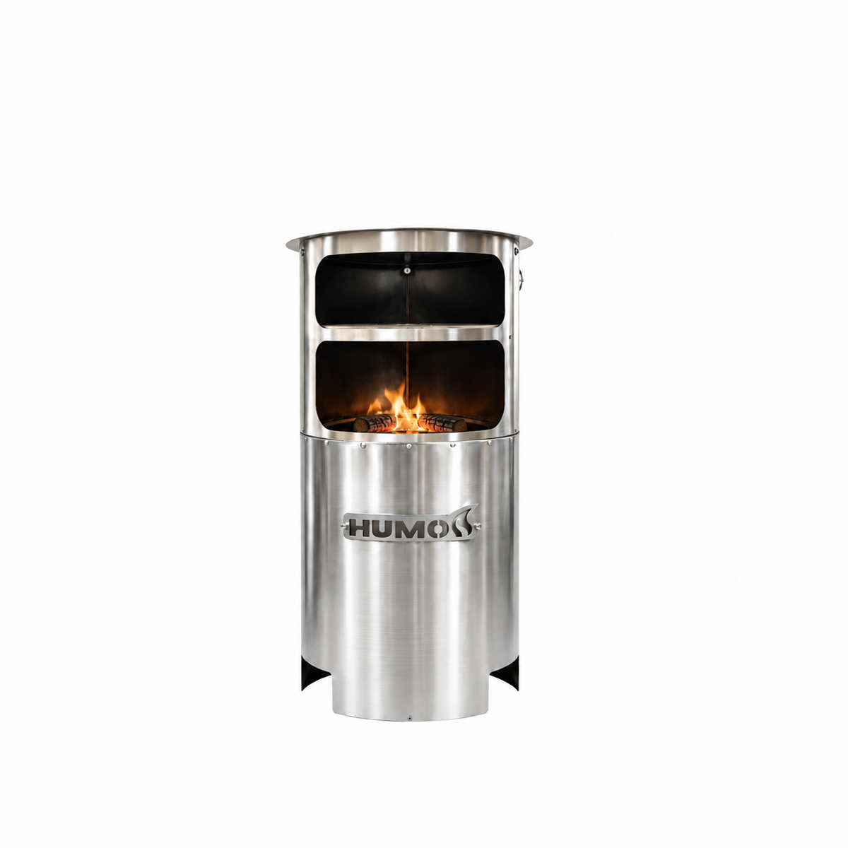 Pack Horno x40 inox con llama baja y leña visible