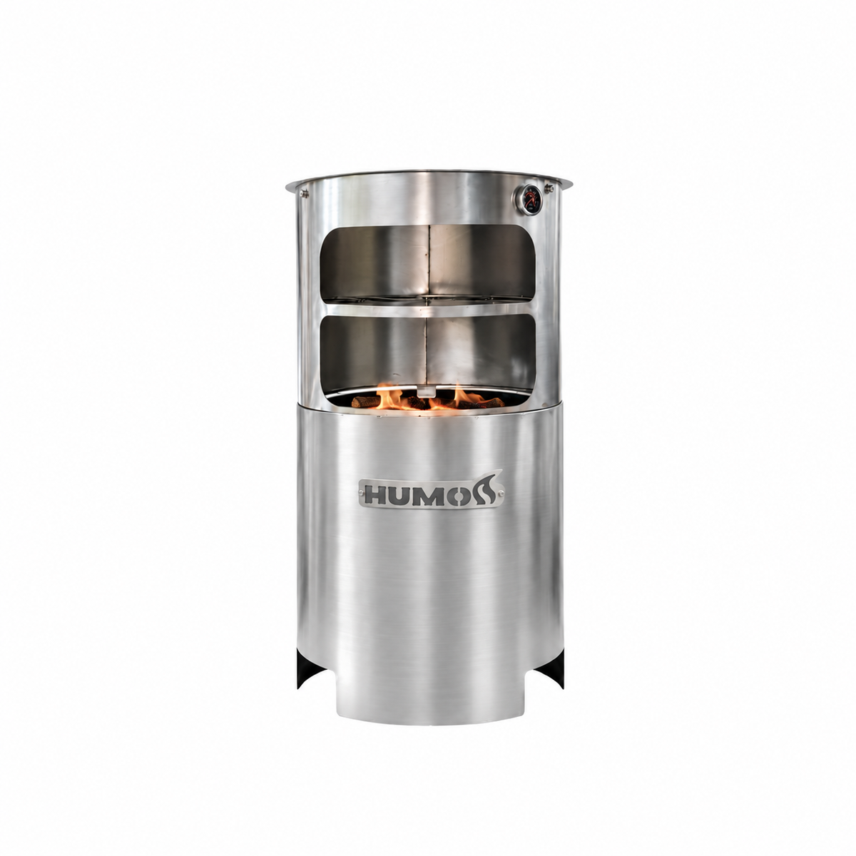 Pack Horno x48 inox con llama baja y leña visible