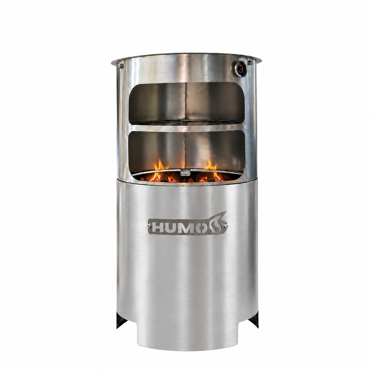 Pack Horno x60 inox con llama baja y leña visible